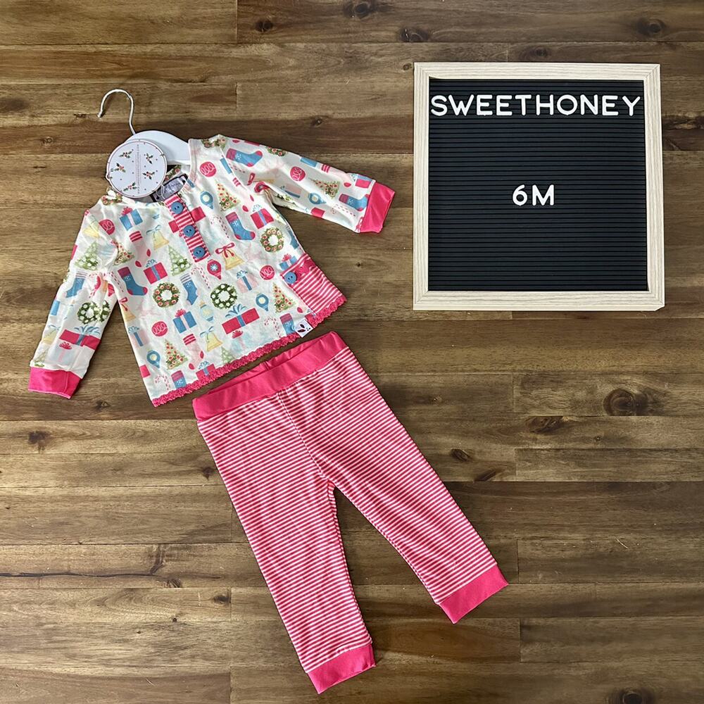 NWT SweetHoney Dreamer Pajama Set Holiday Cheer Christmas Pink Long Sleeve Pants